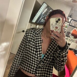 White Birch Black and White Houndstooth Blazer